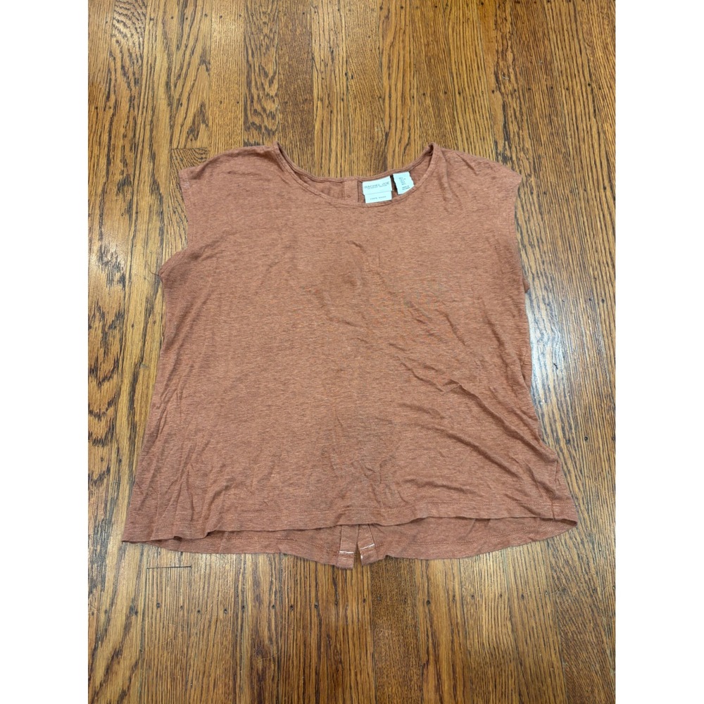 Rachel Zoe Women Large Terracotta Brown 100% Linen Button Back Sleeveless Top